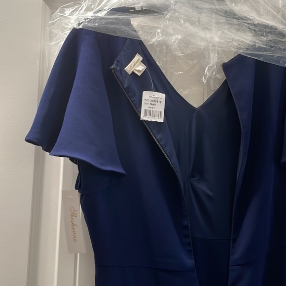 Shoshanna Ophelia Flutter-Sleeve A-Line Midi Dress navy New with Tags - Picture 3 of 3